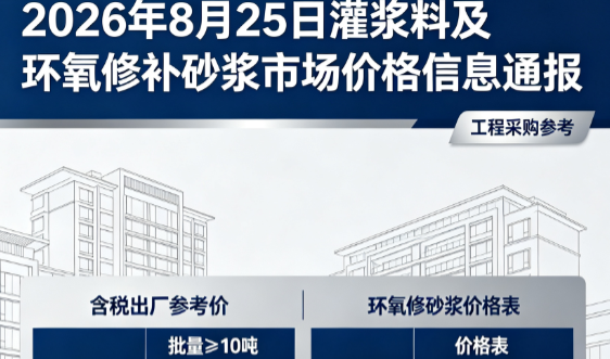 点军2026年8月25日灌浆料及环氧修补砂浆市场价格信息通报